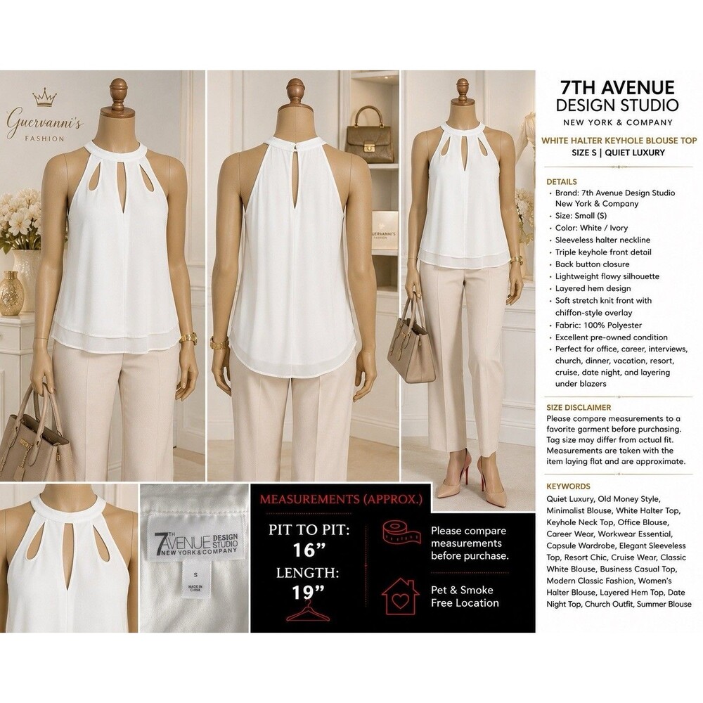 Womens 7 th Avenue design studio New York & Company  White  Keyhole Blouse Top S